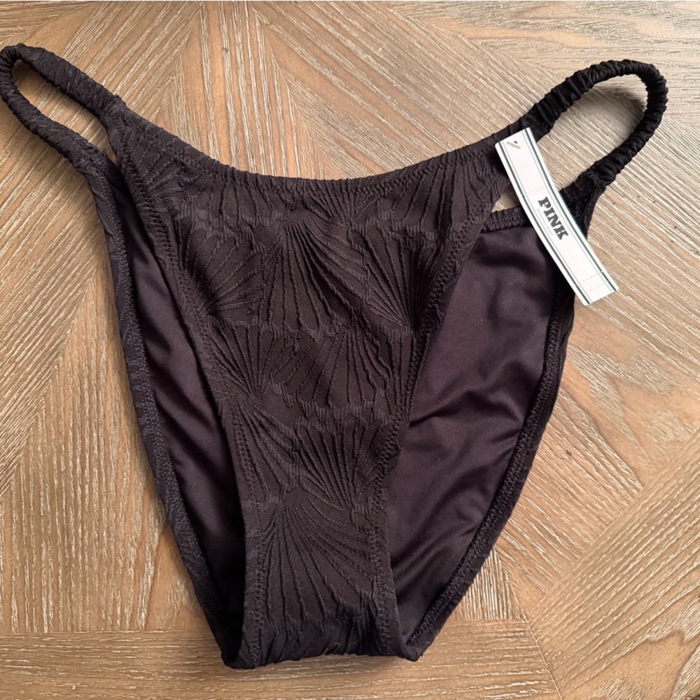 PINK Textured Black Bikini Bottom Size L NWT